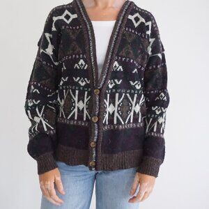 Vintage Michael Gerald Brown Fair Isle Knit Cardigan Cabincore Grandmacore M